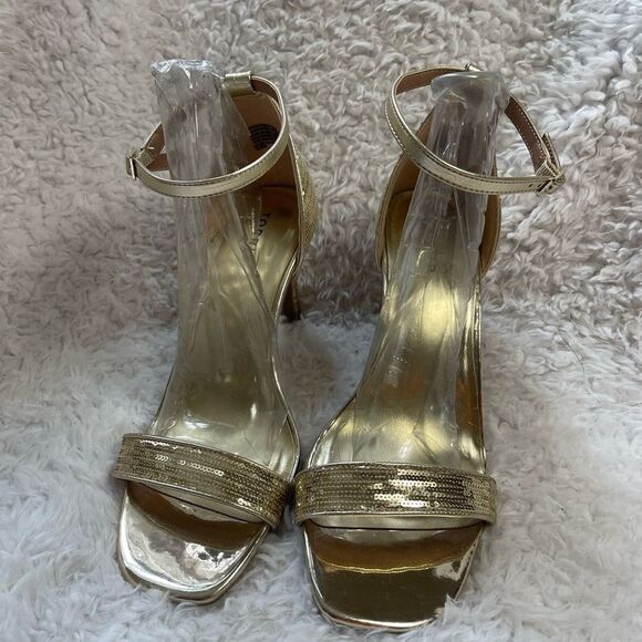 Torrid Gold sequins ankle strap heels sandals double wide size 12 - Picture 2 of 11